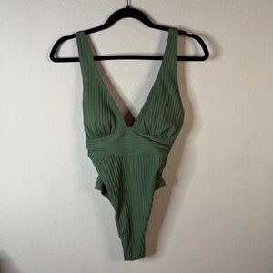 Cupshe NWT Olive Ribbed Swimsuit Sz M
